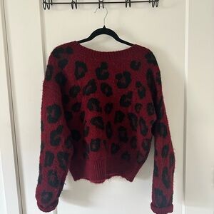 Leopard Print Red Sweater